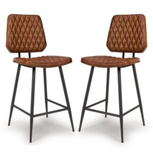 Allen Tan Genuine Buffalo Leather Counter Bar Chairs In Pair