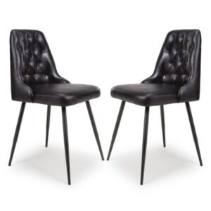 Basel Black Genuine Buffalo Leather Dining Chairs In Pair