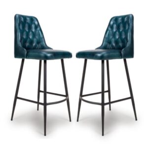 Basel Blue Genuine Buffalo Leather Bar Chairs In Pair