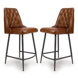 Basel Tan Genuine Buffalo Leather Counter Bar Chairs In Pair