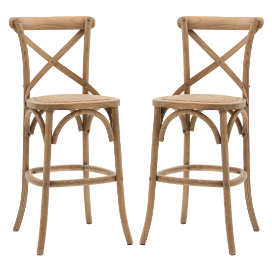 Caria Natural Wooden Bar Chairs With Rattan Seat In A Pair