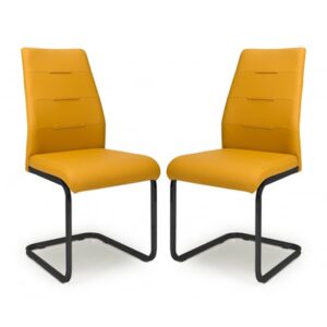Carlton Yellow Leather Effect Dining Chairs In Pair