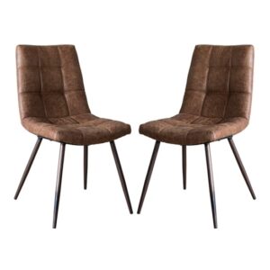 Danbury Brown Faux Leather Dining Chairs In Pair