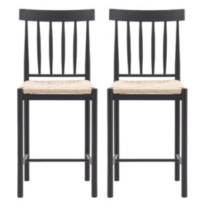 Elvira Meteror Wooden Bar Chairs With Rope Seat In Pair