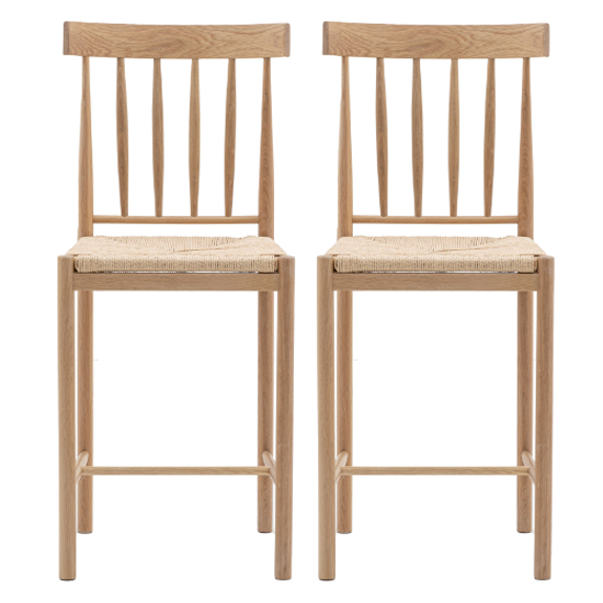 Elvira Natural Wooden Bar Chairs With Rope Seat In Pair
