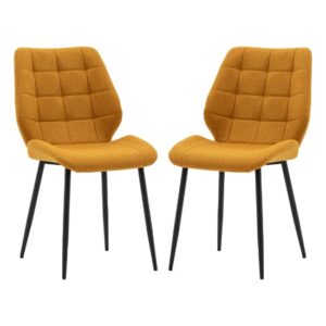 Minford Saffron Fabric Dining Chairs In Pair