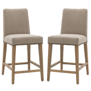 Roselle Cement Grey Fabric Bar Chairs With Oak Legs In Pair