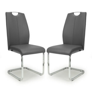 Towson Set Of 4 Leather Effect Dining Chairs In Graphite Grey