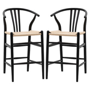 Whiten Black Wooden Bar Chairs In Pair