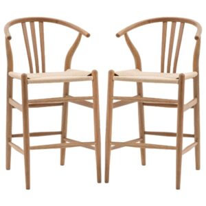 Whiten Natural Wooden Bar Chairs In Pair