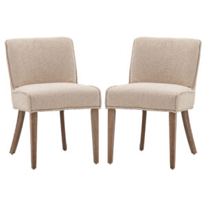 Worland Taupe Fabric Dining Chairs With Wooden Legs In Pair