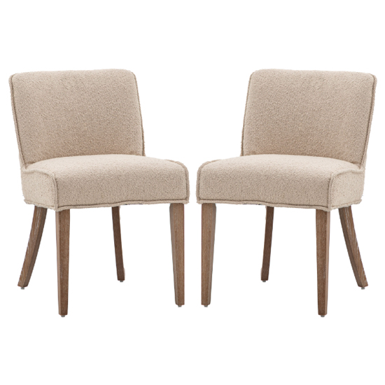 Worland Taupe Fabric Dining Chairs With Wooden Legs In Pair