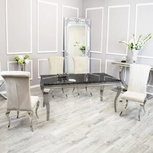 Laval Black Marble Dining Table With 8 North Cream Chairs