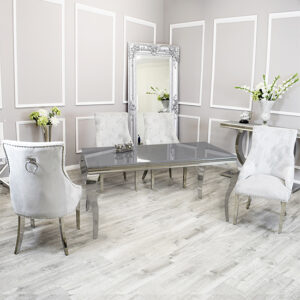 Laval Grey Glass Dining Table With 8 Dessel Light Grey Chairs
