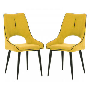 Lorain Yellow Chenille Effect Fabric Dining Chairs In Pair