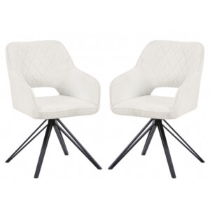 Lublin Swivel White Boucle Fabric Dining Chairs In Pair