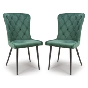 Merill Green Velvet Dining Chairs With Metal Legs In Pair