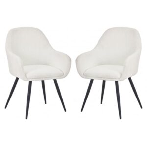 Orno White Boucle Fabric Dining Chairs In Pair