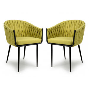 Pearl Yellow Braided Fabric Dining Chairs In Pair