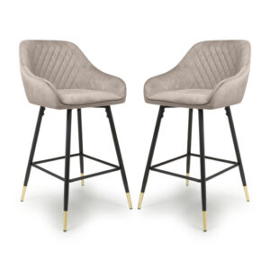 Sedona Mink Brushed Velvet Bar Chairs In Pair