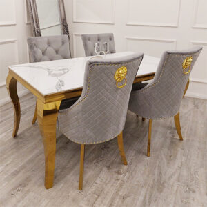 Laval Polar White Dining Table With 8 Benton Light Grey Chairs