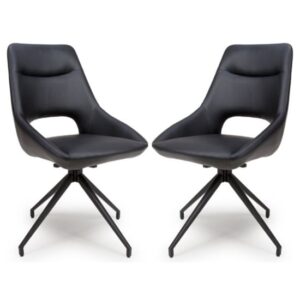 Aara Black Faux Leather Dining Chairs Swivel In Pair