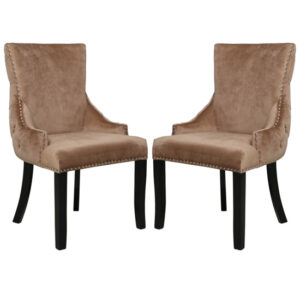 Laughlin Champagne Velvet Dining Chairs With Tufted Back In Pair