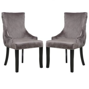 Laughlin Grey Velvet Dining Chairs With Tufted Back In Pair