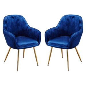 Lewes Velvet Royal Blue Dining Chairs With Gold Legs In Pair