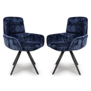 Oakley Navy Chenille Fabric Dining Chairs Swivel In Pair
