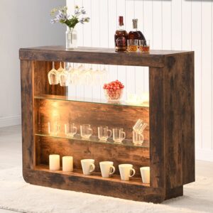 Fiesta Wooden Bar Table Unit In Smoked Oak With LED Lights