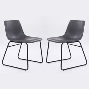 Mattox Grey PU Leather Dining Chairs In Pair