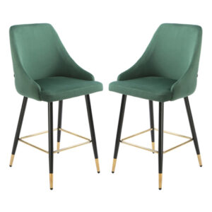 Maura Chesterfield Green Velvet Bar Chairs In Pair