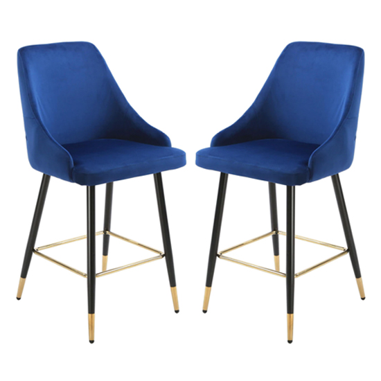 Maura Chesterfield Navy Blue Velvet Bar Chairs In Pair