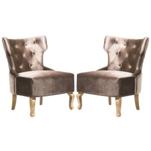 Narvel Beige Velvet Dining Chairs With Wooden Legs In Pair