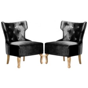 Narvel Black Velvet Dining Chairs With Wooden Legs In Pair