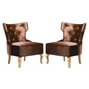 Narvel Brown Velvet Dining Chairs With Wooden Legs In Pair
