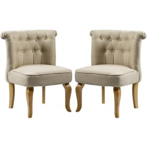Pacari Beige Fabric Dining Chairs With Wooden Legs In Pair