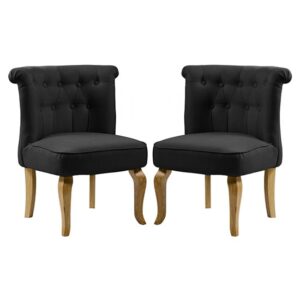 Pacari Black Fabric Dining Chairs With Wooden Legs In Pair