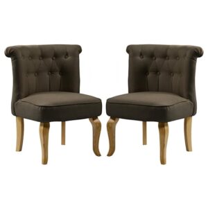 Pacari Brown Fabric Dining Chairs With Wooden Legs In Pair