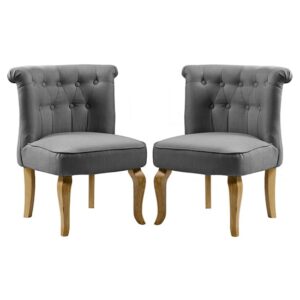Pacari Grey Fabric Dining Chairs With Wooden Legs In Pair