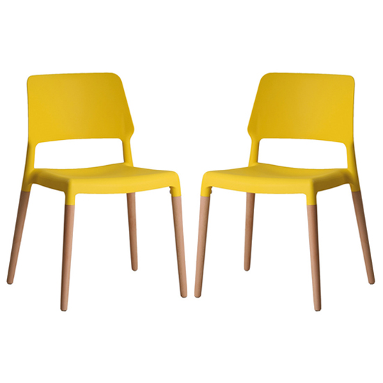 Rivera Yellow Plastic Dining Chairs With Beech Legs In Pair