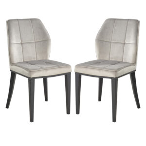 Romano Grey Velvet Dining Chairs With Matt Black Legs In Pair