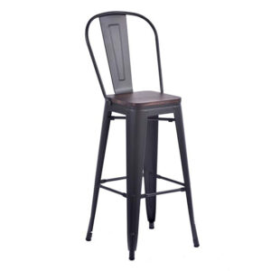 Talli Metal High Bar Chair In Black With Timber Seat