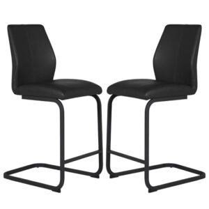 Adoncia Black Faux Leather Counter Bar Chairs In Pair