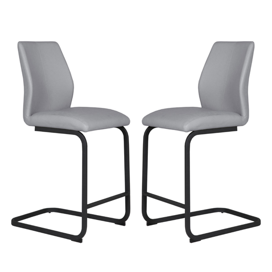 Adoncia Grey Faux Leather Counter Bar Chairs In Pair
