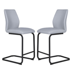 Adoncia Silver Faux Leather Counter Bar Chairs In Pair