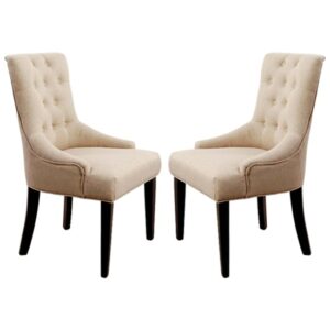 Amarillo Beige Textured Fabric Dining Chairs In Pair
