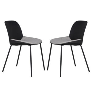 Haile Black Metal Dining Chairs With Woven Fabric Seat In Pair