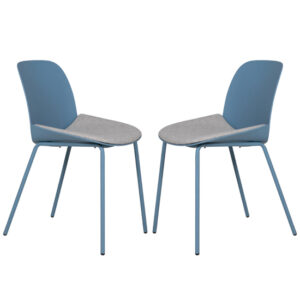 Haile Blue Metal Dining Chairs With Woven Fabric Seat In Pair